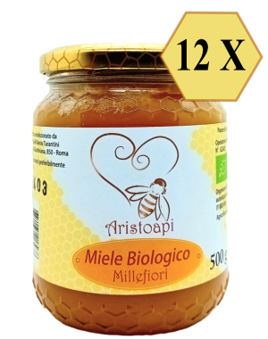 Pacchetto da 12 pezzi di miele millefiori biologico italiano 500g